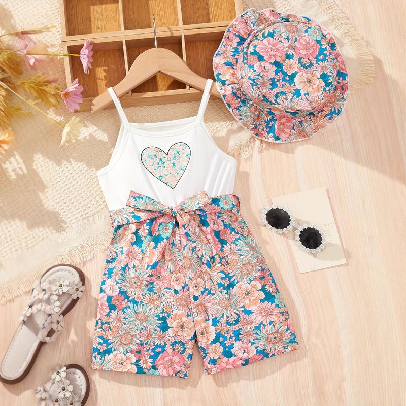 Mother & Kids INS Girls' Fashionable Ribbed Stitching Flower Full Print Jumpsuit Fashionable Pattern_voghion.com