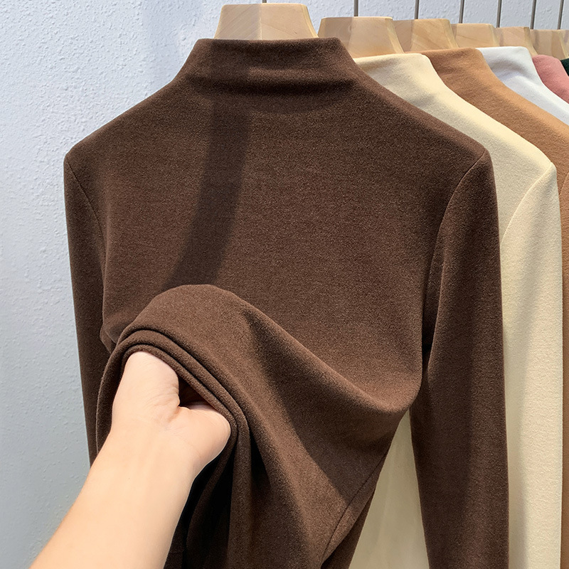 Women's Double-Layer Fleece Thermal Top - Ultra-Soft Round Neck Long Sleeve Base Layer, Stretchy & Warm, Slim Fit Essential For Autumn/Winter_voghion.com