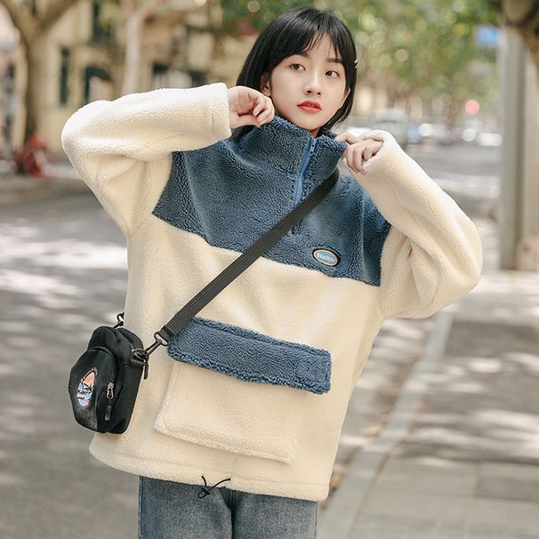 Φθινόπωρο/Χειμώνας 2024 Νέα γυναικεία μπλούζα με κουκούλα από μαλλί αρνιού_voghion.com