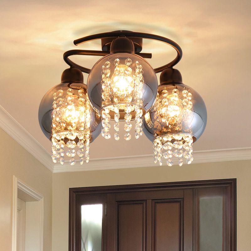 Glitzerlife Deckenlampe Rauchgrau Deckenleuchte 3 Flammig - Glas Schlafzimmerlampe E27 Deckenbeleuchtung Modern Design Kristall Für Wohnzimmer Küche Esszimmer_voghion.com