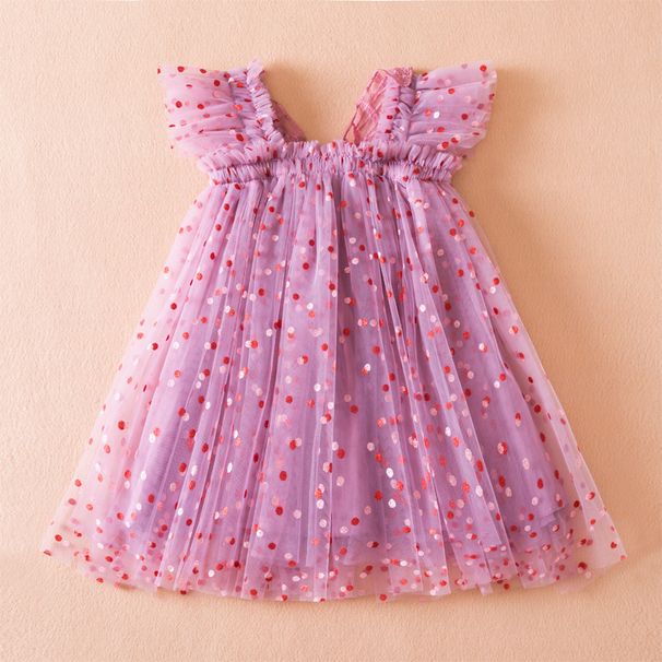 Kinderkleidung Mädchenkleid mit fliegenden Ärmeln und dreidimensionalen Flügeln im Sommerstil, gepunkteter Netzrock für Babymädchen, bauschiger Prinzessinnenrock_voghion.com