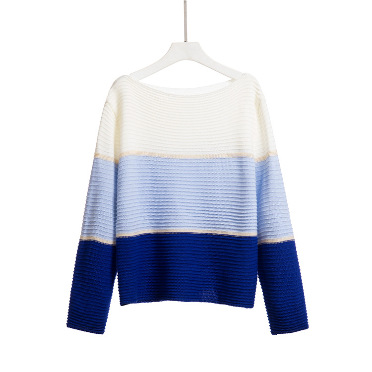 Maglione lavorato a maglia con collo dritto a righe larghe e colore a contrasto con stampo esterno per donna nuovo stile sciolto autunno e inverno_voghion.com