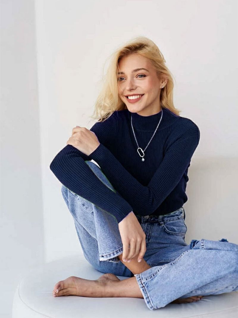 Women's solid color half turtleneck sweater autumn and winter women slim knitted bottoming shirt_voghion.com