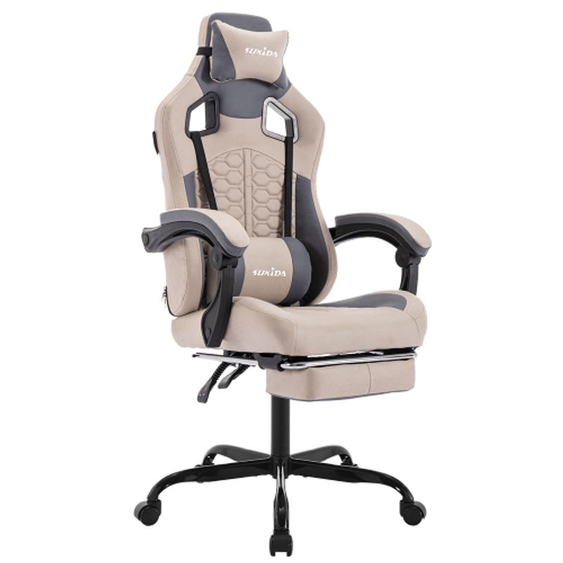 Gaming Stuhl, Ergonomischer Gaming-Stuhl Mit Fußstütze, Racing Gaming Chair Kopfstütze Verstellbarer Computerstuhl Höhenverstellbar Lendenwirbelstütze Für Homeoffice Und Gaming Beige_voghion.com