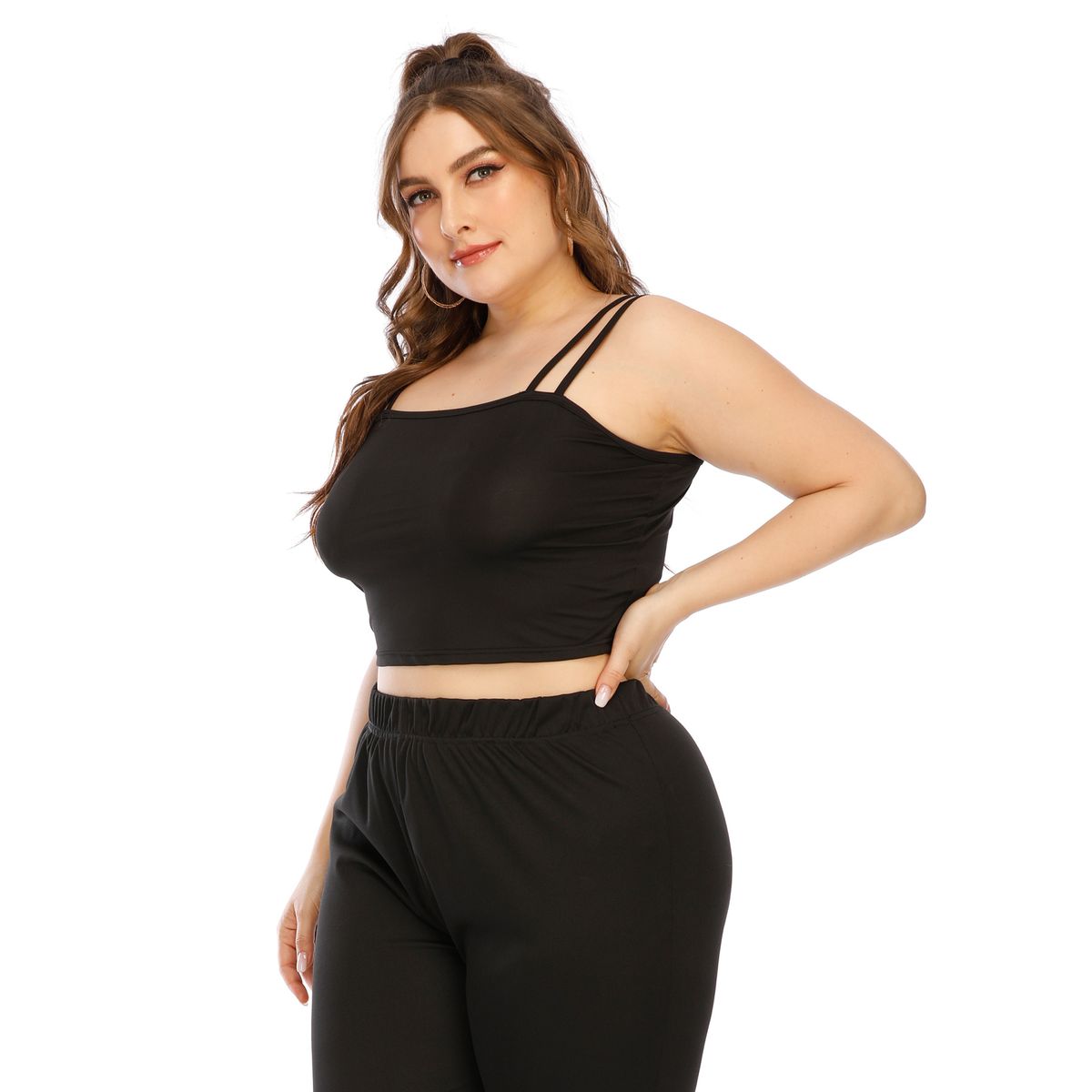 Große Damen Solid Simple Strap Short Open Navel Tank Top F200414_voghion.com