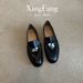 Lan Cabinet Edition ~ Vintage Lock Design Versatile Slip-On Lazy Loafers Horsebit Flat Leather Single Shoes_voghion.com