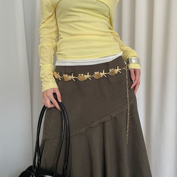 Bohemian Starfish Waist Chain - Metal Shell & Pearl Inlaid Design, Fashion Niche Belt Accessory_voghion.com