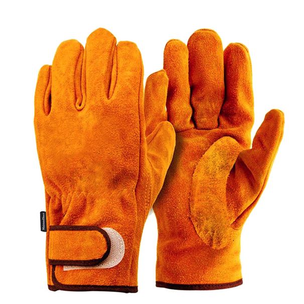 Rindsleder Arbeitsschutzhandschuhe Klettverschluss Zweilagige Lederhandschuhe Grillhandschuhe_voghion.com