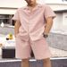 Herren Casual karierten Anzug Ärmel Hawaii Kurzarm Shorts zweiteiliges Set_voghion.com