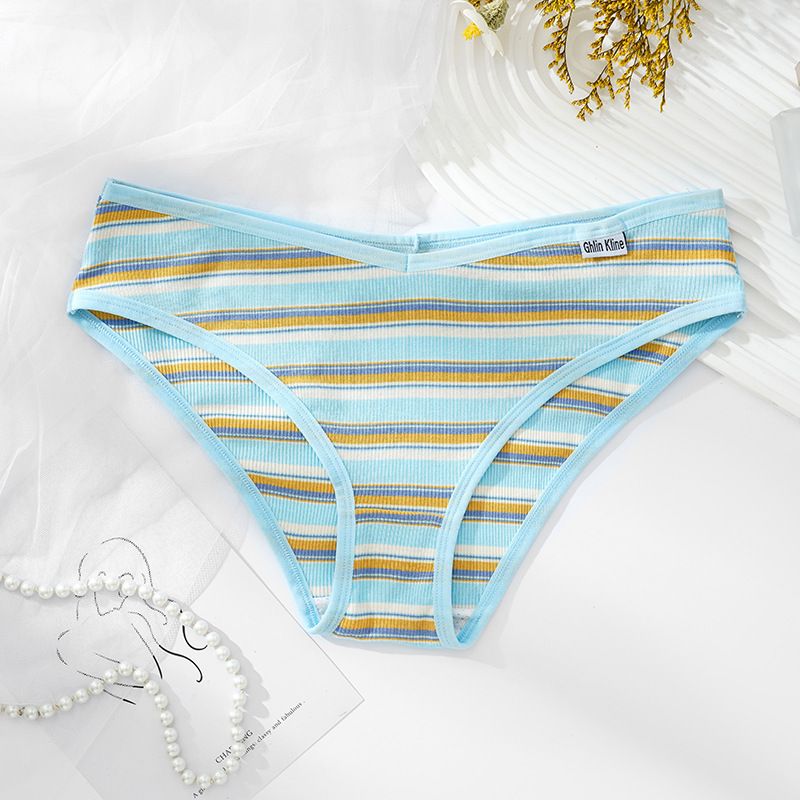Women's Clothing High Elastic, Comfortable and Sexy Cotton Underwear Rainbow Mid-waist Hip Sports Hottie Striped Retro Briefs_voghion.com
