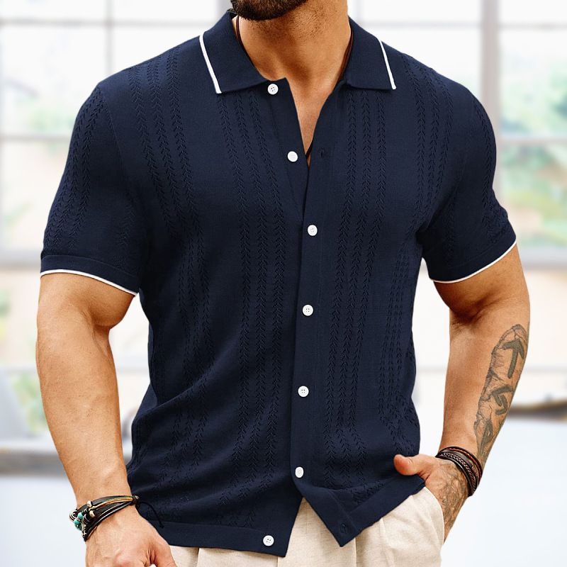 Herrenbekleidung Sommer neue Strickjacke Casual dünne Business gestrickte Polo-Shirt SY0007_voghion.com