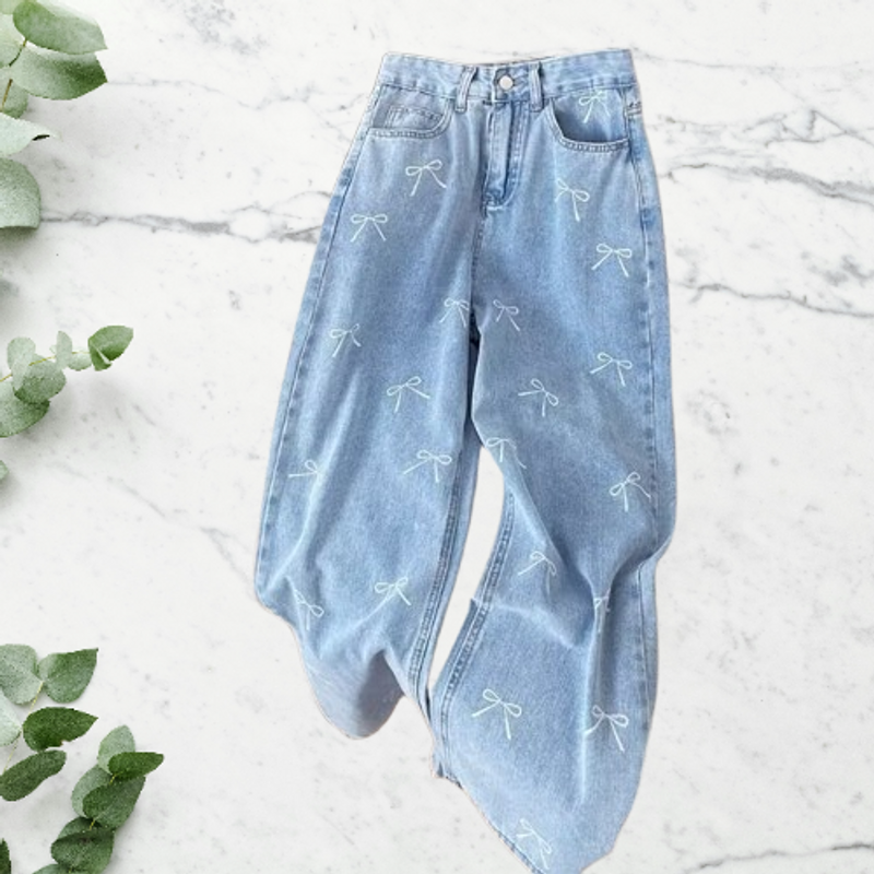 Vêtements pour femmes Jean doux et épicé avec imprimé papillon pour femme en été nouveau style pantalon droit slim taille haute pantalon long à la mode_voghion.com
