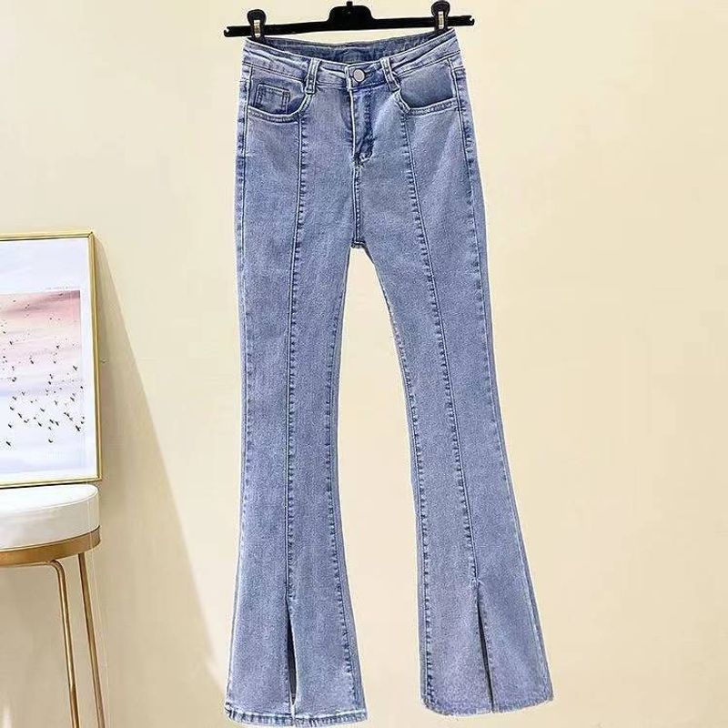 Dames jeans met hoge taille en splitzoom en uitlopende pijpen – afslankende stretch bootcut broek voor kleine en lange mensen, veelzijdige vintage-geïnspireerde denim_voghion.com