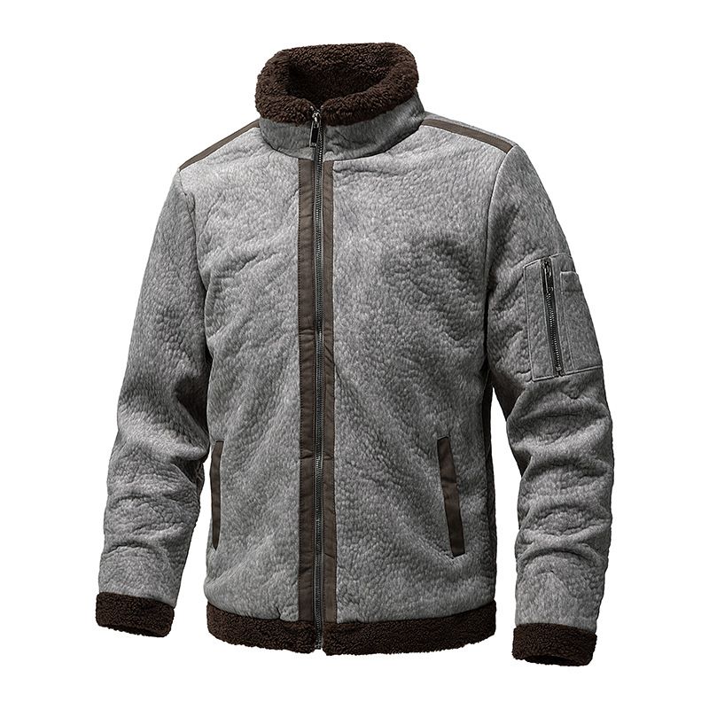 Fleece 2025 Winter Lambskin Suede Stand-up Collar Leather Jacket Thickened Casual Men's Fur All-in-one Coat_voghion.com