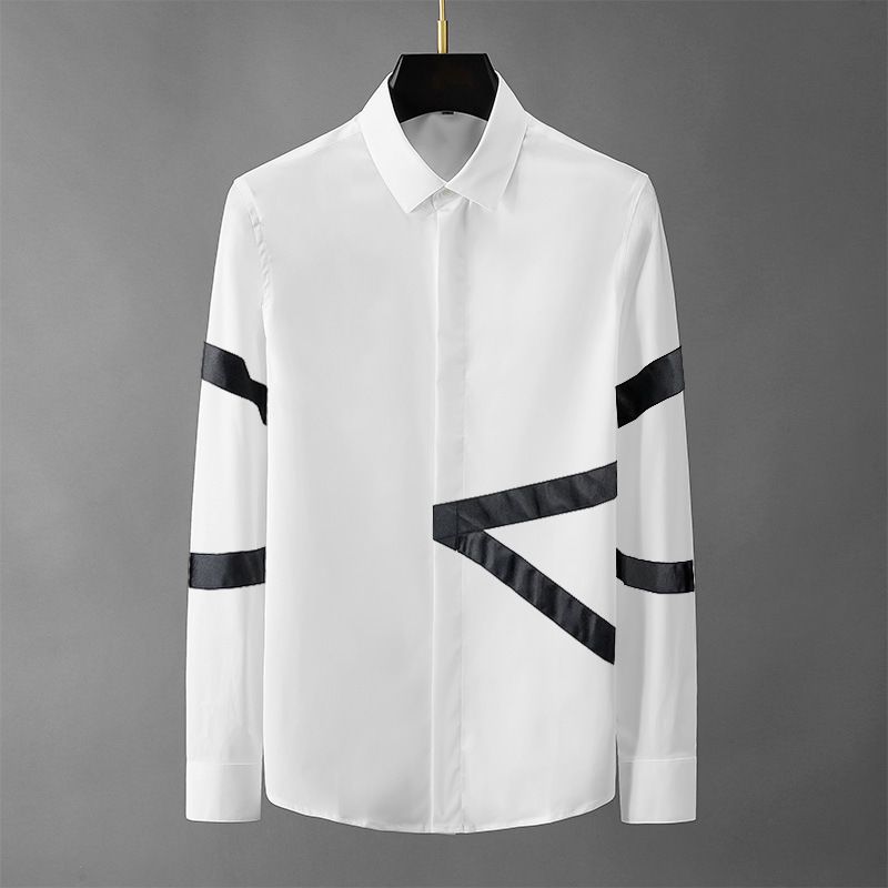 [EleganceWeave] Men's Premium Shirt - Slim Fit Ribbon Trim | Business Casual Cotton_voghion.com