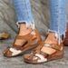 Women's Summer Sandals Sports Sandals Hollow Velcro Low-top Bag Heel Color Block Wedge Round Toe Crocodile Shoes_voghion.com