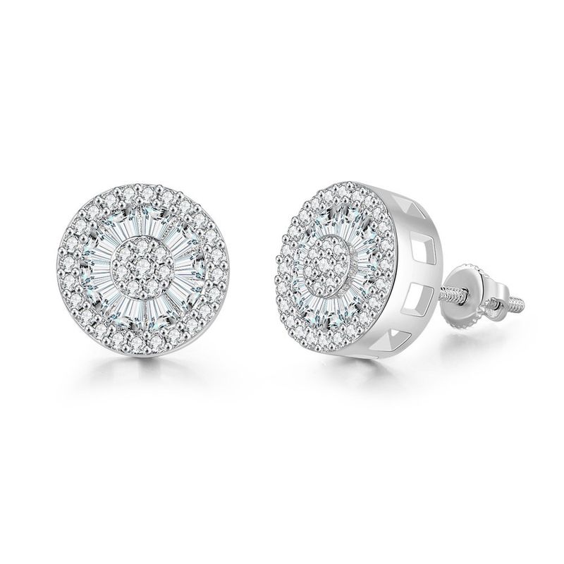 Unisex Jewelry Fashion new round full diamond hip hop earrings zircon micro inlaid threaded earrings, gold plated street fashion earrings_voghion.com