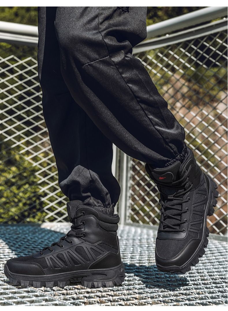 Outdoor High-top Boots Men Lace-up Breathable Anti-slip Breathable Combat Boots Men Shock-absorbing Casual Ankle Boots Men_voghion.com