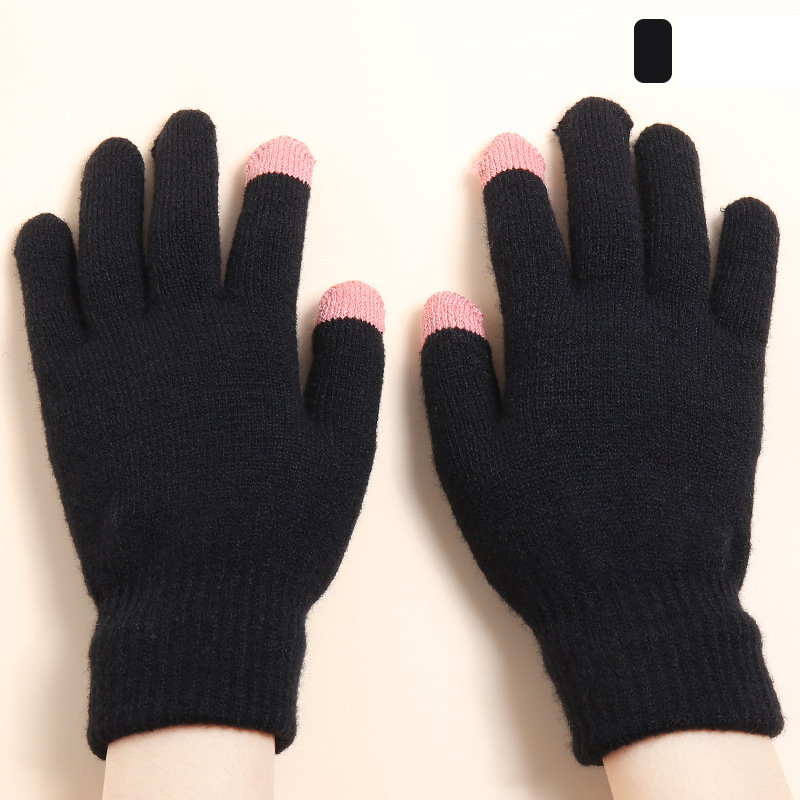 Sports Gloves Skiing Cycling Motorcycle Hiking Touch Screen Gloves Women's Fleece Velvet-thickened Deer Wool Warm Knit Gloves_voghion.com