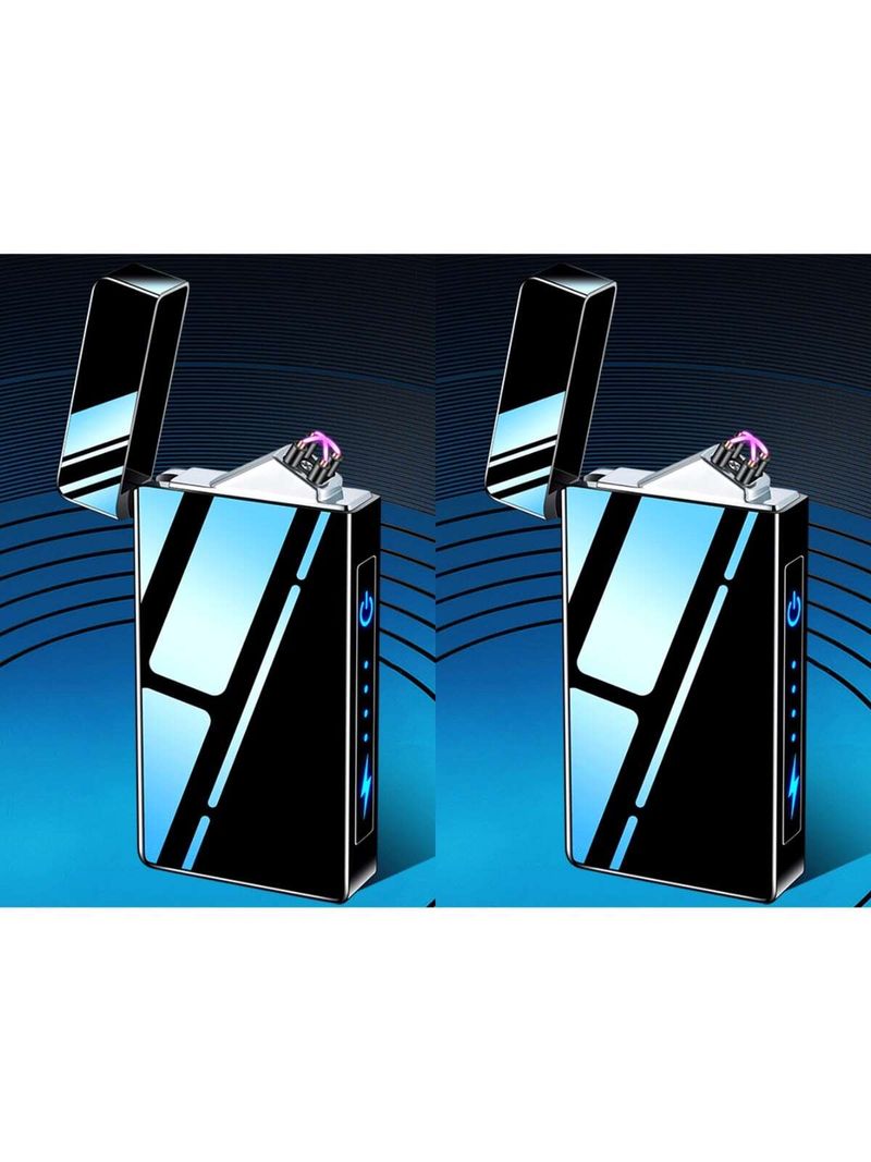 2PC Double Arc Lighter, USB Rechargeable, Windproof And Flameless, Metal Structure_voghion.com
