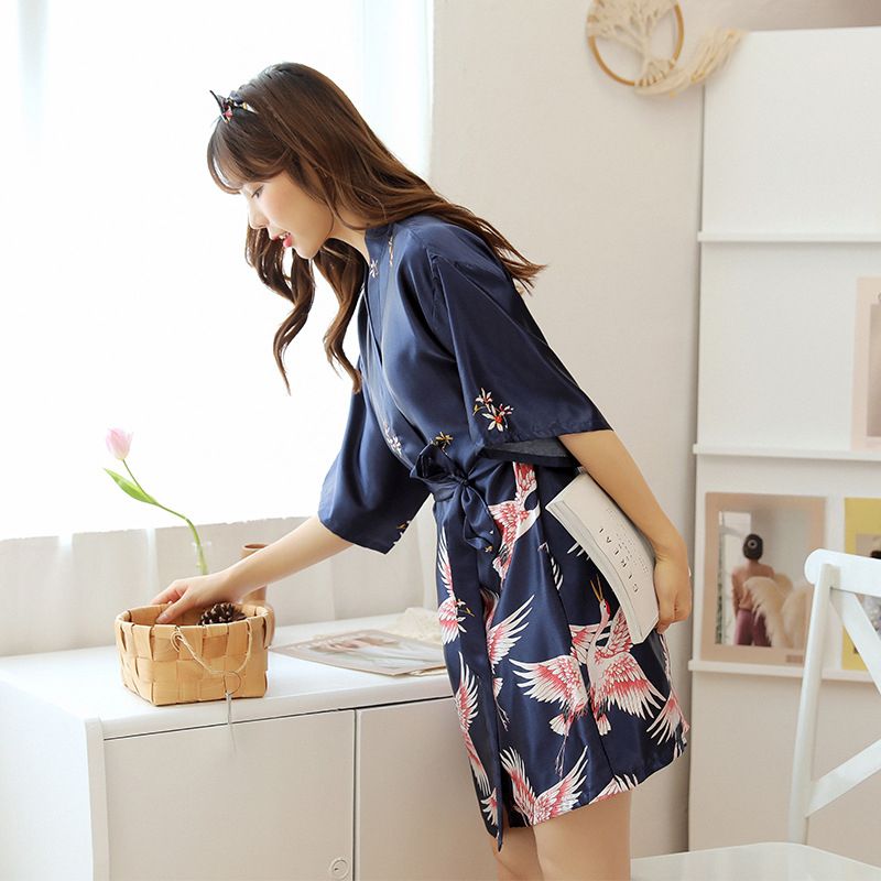 Sultry Summer Chic: Medium Sleeve Ice Nightgown Women - Sexy Design, Large Size, Simulation Silk Bathrobe, Ideal For_voghion.com