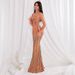 Glamorous Sequin Backless Mermaid Dress – High-Waist Mesh Tailored Evening Gown (S-XL, Orange, Polyester-Spandex)_voghion.com