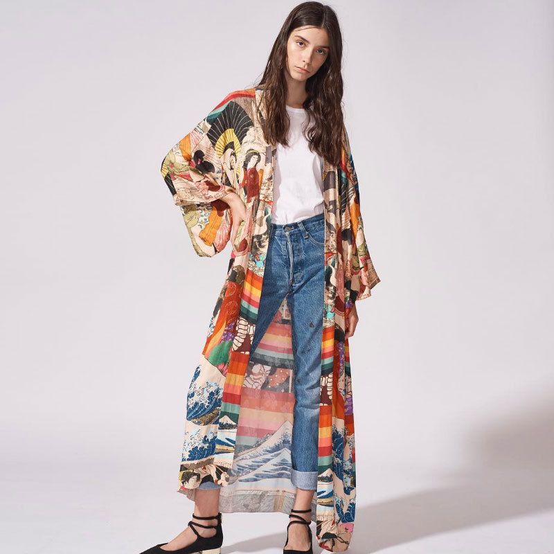 Women's Clothing Lightweight Long Sleeve Beach Cover-Up Kimono Sun Protection Open Front Cardigan Swimwear Wrap Breezy Loose Fit Summer Essential_voghion.com