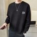 Herrenbekleidung Waffelstrick-Sweatshirt mit Rundhalsausschnitt – Slim Fit, lässiges Pullover-Langarm-T-Shirt für Frühling und Herbst (Schwarz/Weiß/Dunkelgrau/Marineblau)_voghion.com