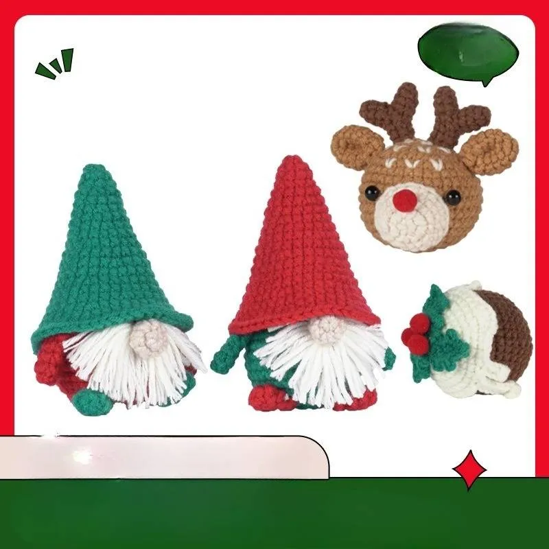 Jauna angļu valodas lietošanas instrukcija tamborēšanas materiālu pakete Ziemassvētku rūķis ar rokām darināti rotājumi Ziemassvētku dāvana_voghion.com
