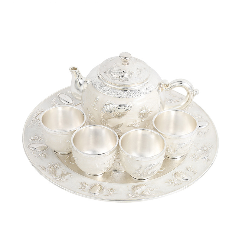 Home Furniture New Chinese creative year of fish one pot four cups tray tea set desktop tea table tea set ornaments_voghion.com