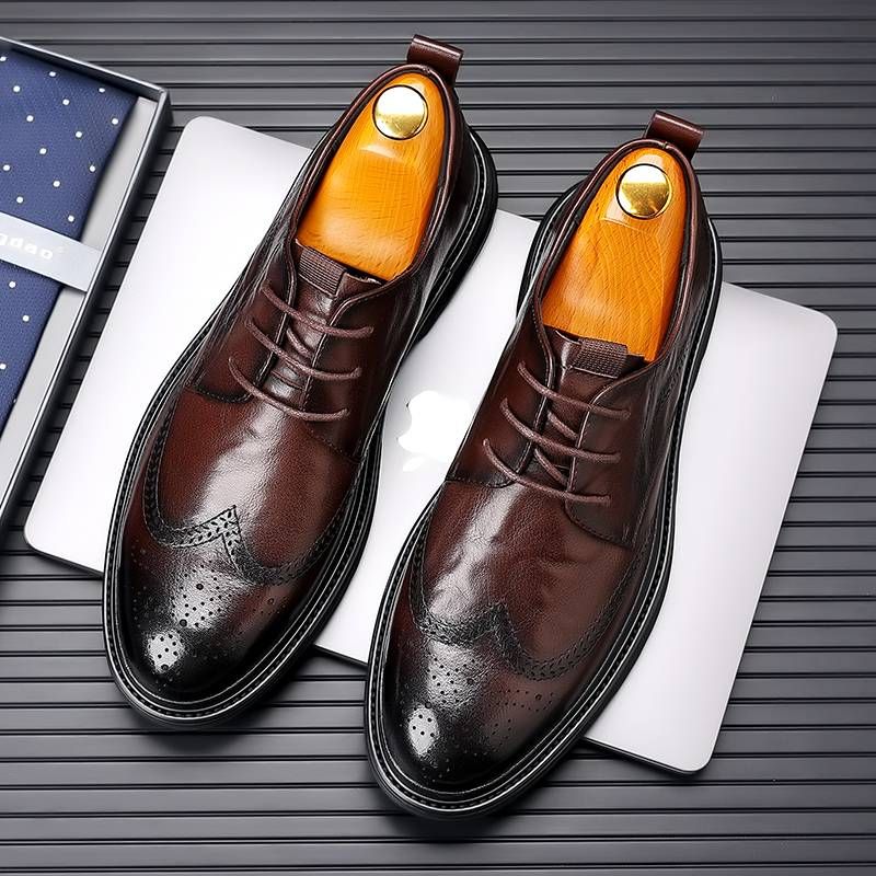 Pantofi sport bărbați din piele naturală britanică Brock, pantofi Oxford cu dantelă, pantofi Derby de nuntă negri, la modă, afaceri, pantofi de afaceri formali_voghion.com