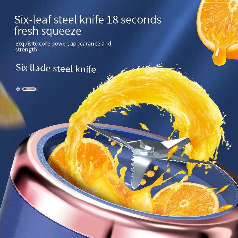 Portable Blender Cup With 6 Blades, 600ml Capacity, USB Rechargeable, For Smoothies, Juices & Baby Food, BPA-Free (Blue/Pink)​_voghion.com