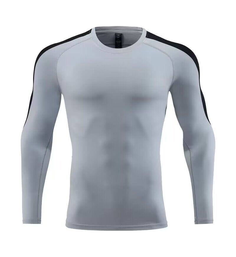 Erkek Giyim Tayt Uzun Kollu Tişört Yüksek Elastik Hızlı Kuruyan Nefes Alabilir Spor Koşu Antrenman Fitness Giysileri Yuvarlak Yaka_voghion.com
