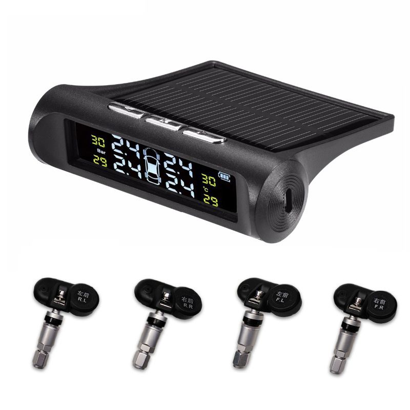 TPMS wireless alimentato a energia solare con schermo LCD a colori - Sistema di monitoraggio della pressione dei pneumatici in tempo reale con avvisi acustici per auto/SUV_voghion.com