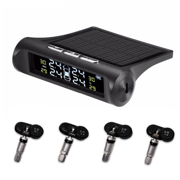 TPMS wireless alimentato a energia solare con schermo LCD a colori - Sistema di monitoraggio della pressione dei pneumatici in tempo reale con avvisi acustici per auto/SUV_voghion.com