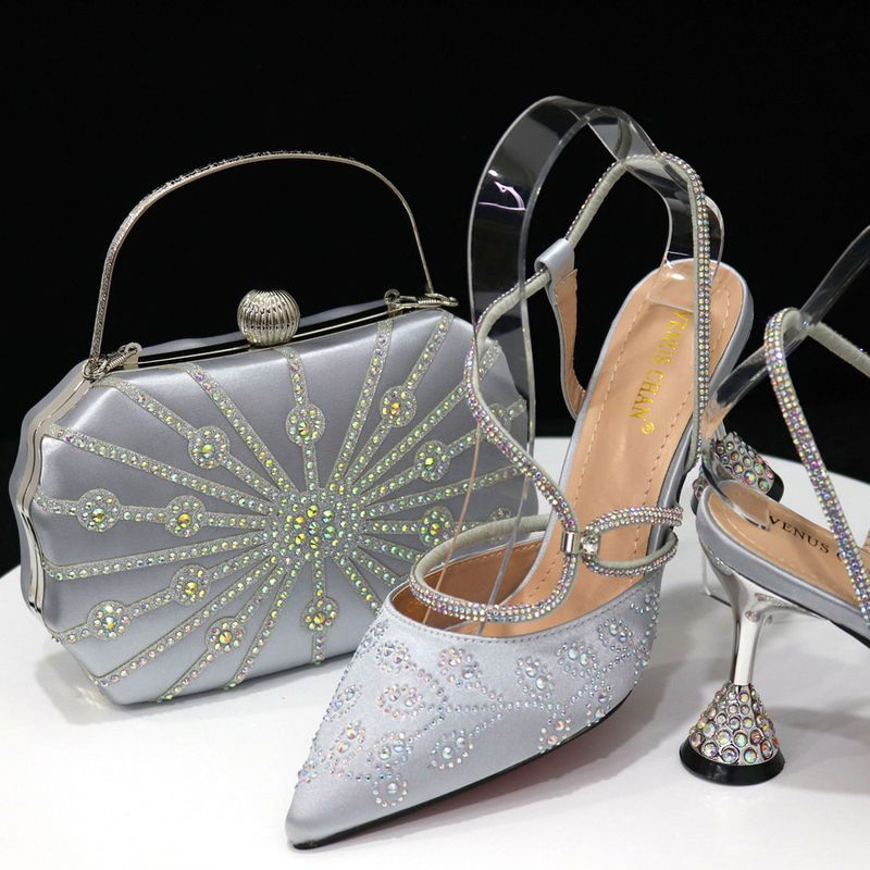 Zapatos de mujer clásicos y versátiles, negros, de punta y con diamantes, bolsos de mano y bolsos franceses pequeños cuadrados._voghion.com
