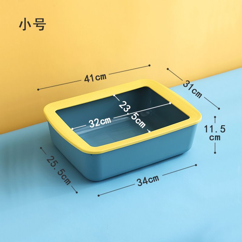 New Home Style Small Semi-Enclosed Box Color-Block Rectangular Litter Tray Anti-Splash Toilet Cat Supplies_voghion.com