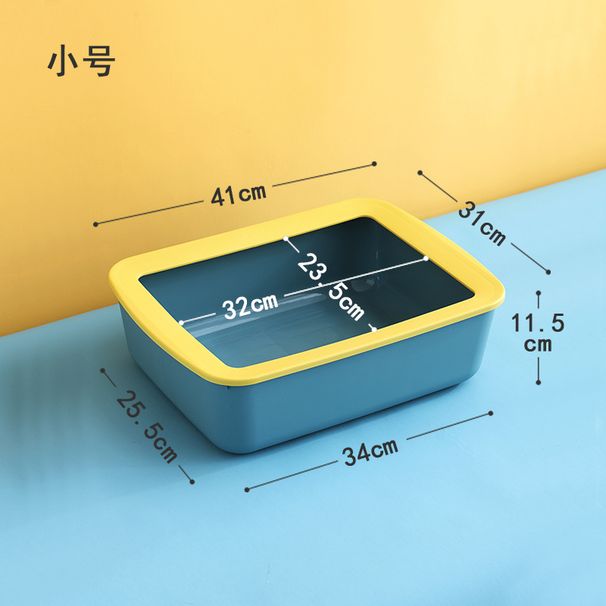 New Home Style Small Semi-Enclosed Box Color-Block Rectangular Litter Tray Anti-Splash Toilet Cat Supplies_voghion.com
