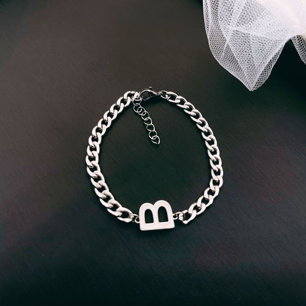 Bracciale in acciaio al titanio con lettera B per uomo e donna, semplice, alla moda, versatile, stile hip-hop, con catena cubana._voghion.com