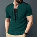 Men's Clothing Cardigan Drawstring Round Neck Sports Polo Shirt_voghion.com