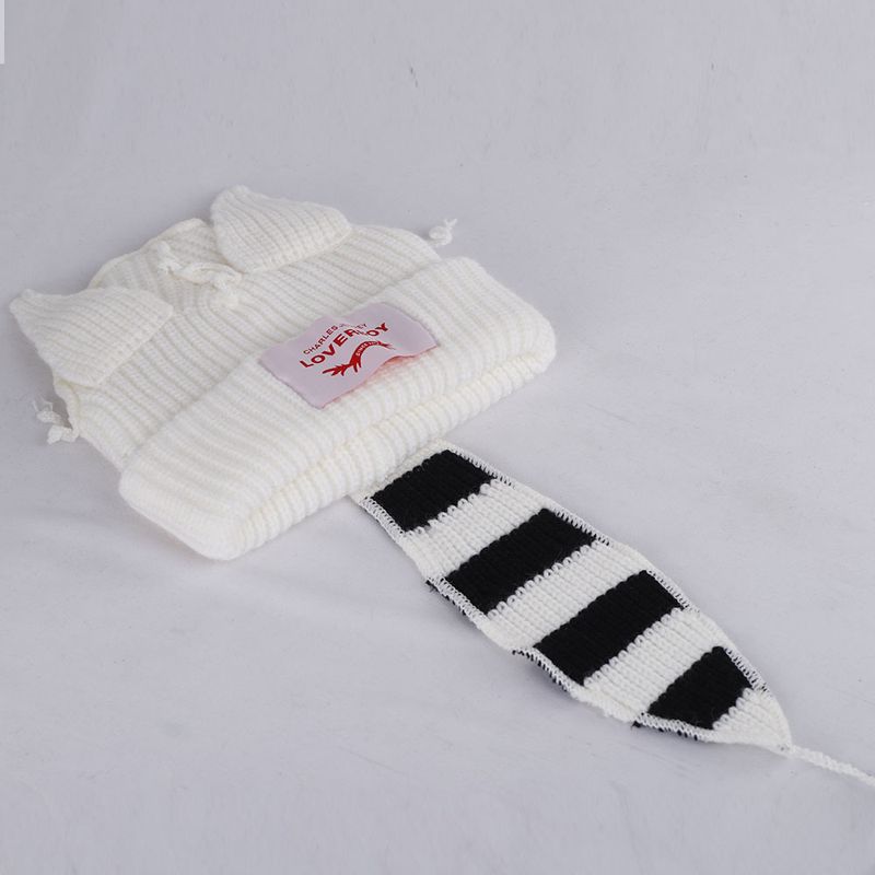 Personality striped niche knitted wool hat autumn/Winter warm fox tail knitted hat trend_voghion.com