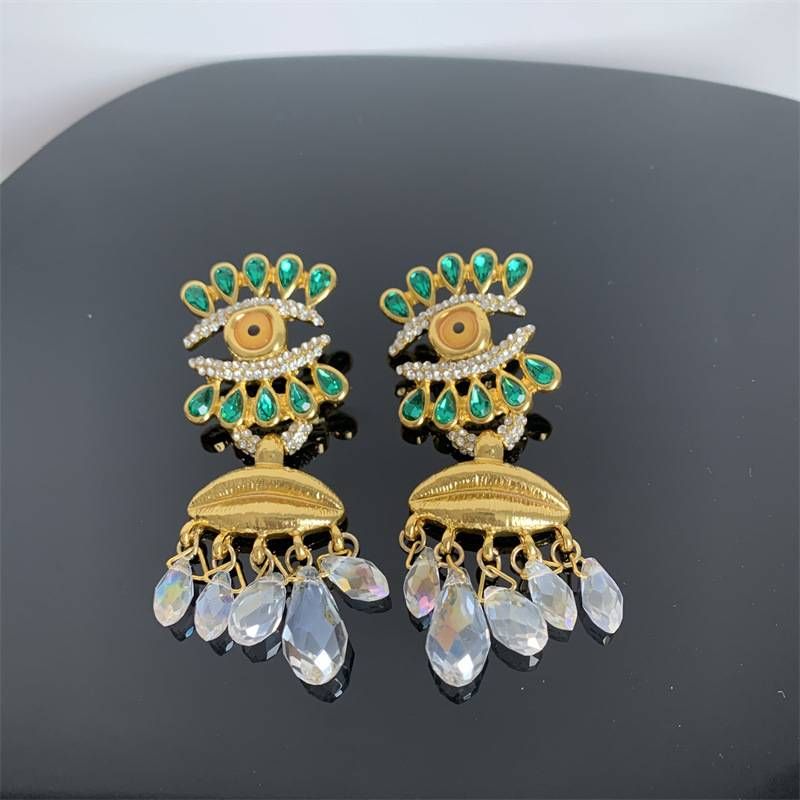Vintage Jewelry Eye Tassels Light Luxury High Grade Earrings French Fashionable Devil's Eye Earrings_voghion.com