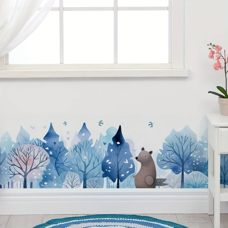 Wandaufkleber mit Aquarell-Waldgrün-Muster, durchscheinendes selbstklebendes Wohndekor, Vinyl-Kunst-Landschaftsthema für Wohnzimmer, Schlafzimmer, Innenbereich_voghion.com