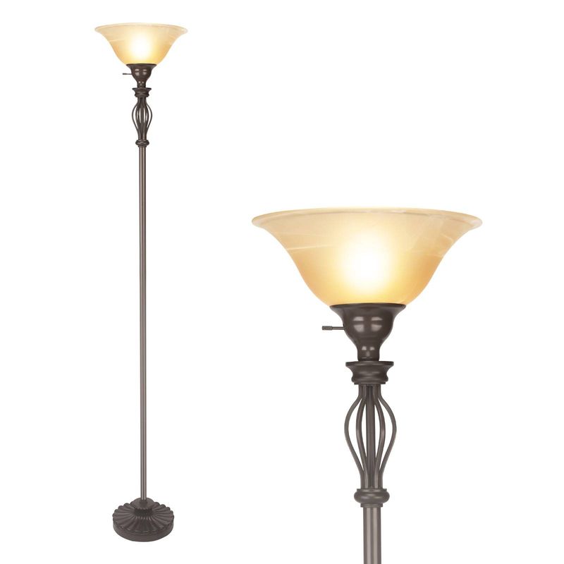Luminária de chão HonoDing de 72 polegadas, estilo Mid-Century, com cúpula de vidro, para sala de estar, quarto, luminária de pé, marrom_voghion.com