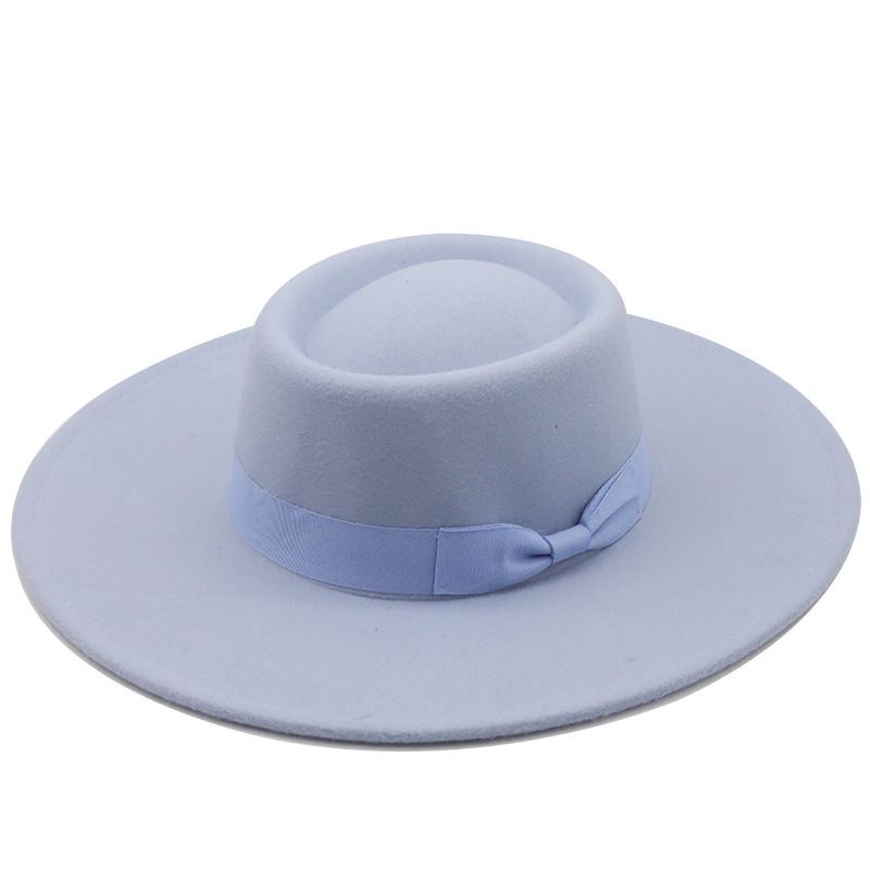 Chapeau de jazz en feutre noir concave pour hommes et femmes, en tissu de laine d'automne et d'hiver, à large bord de 9,5 cm_voghion.com