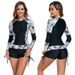 Langärmliges Rashguard-Bikini-Set für Damen – Surf-Badeanzug mit modischem Print und Frontreißverschluss, schmale Passform, LSF 50+ UV-Schutz_voghion.com