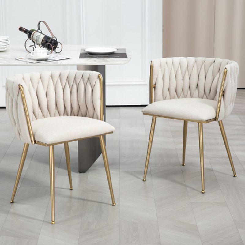Set di 2 sedie da pranzo moderne, rivestimento in lino, struttura robusta in metallo dorato, schienale, protezioni antiscivolo, per sala da pranzo, salotto, lettura (beige)_voghion.com