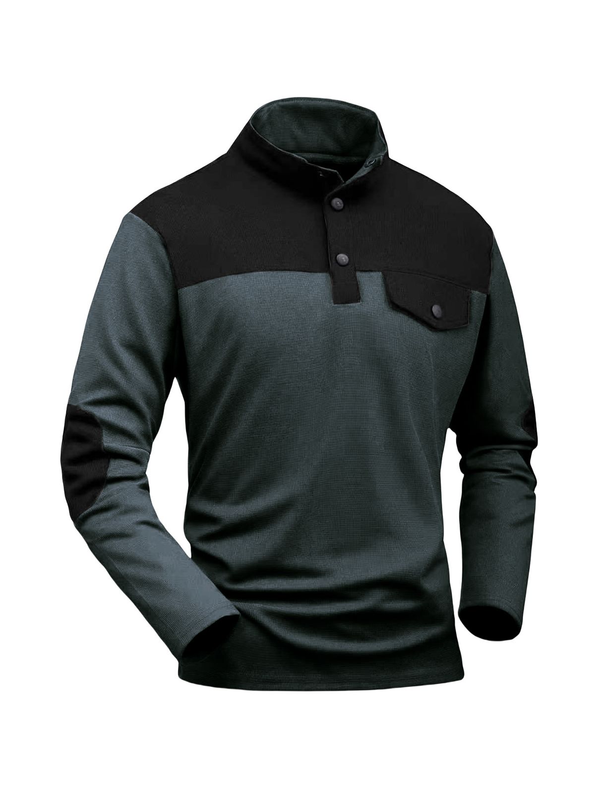 Herren-Sweatshirt mit Waffelstrick und Stehkragen – Langärmliges Freizeitoberteil mit europäischer Passform, Thermo-Strukturpullover für den Herbst (Khaki/Schwarz/Grau/Rot/Grün)_voghion.com