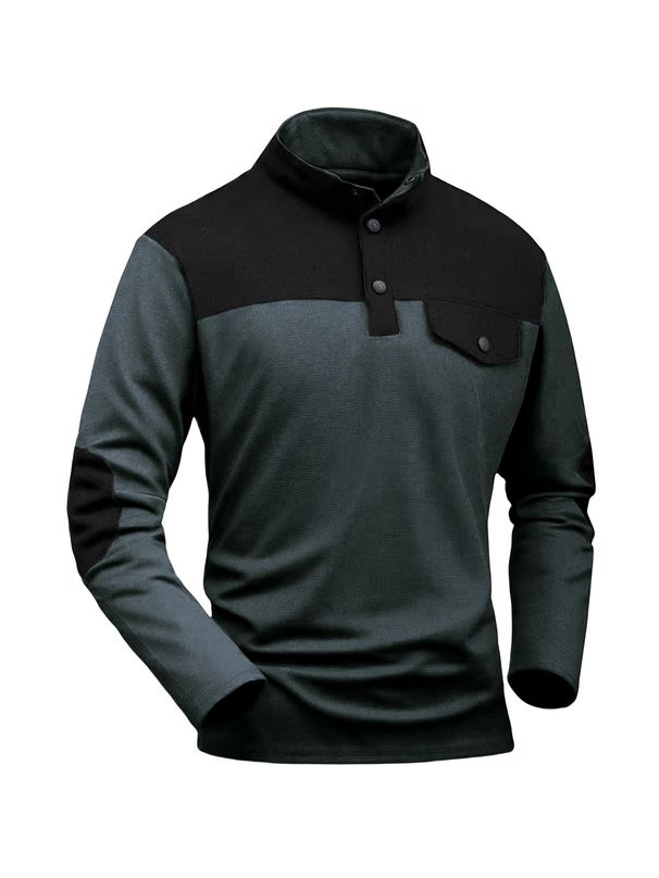 Herren-Sweatshirt mit Waffelstrick und Stehkragen – Langärmliges Freizeitoberteil mit europäischer Passform, Thermo-Strukturpullover für den Herbst (Khaki/Schwarz/Grau/Rot/Grün)_voghion.com