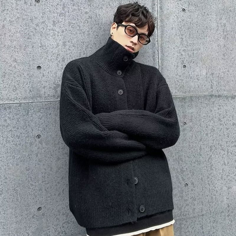 Men's Clothing Autumn and winter solid color large size single row button knitted cardigan men's style high end soft waxy sweater jacket cool_voghion.com